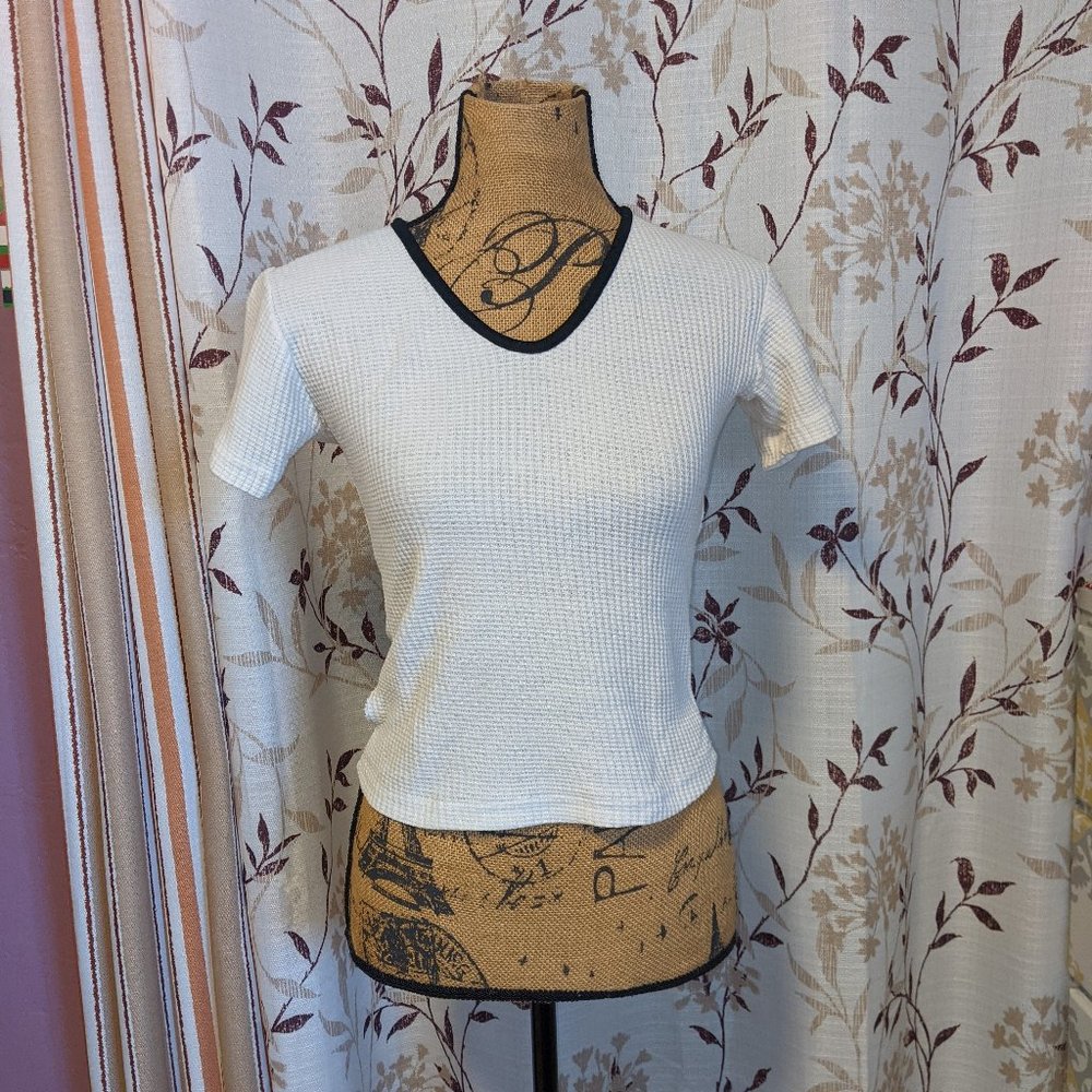 White shirt with black trim, Size: S